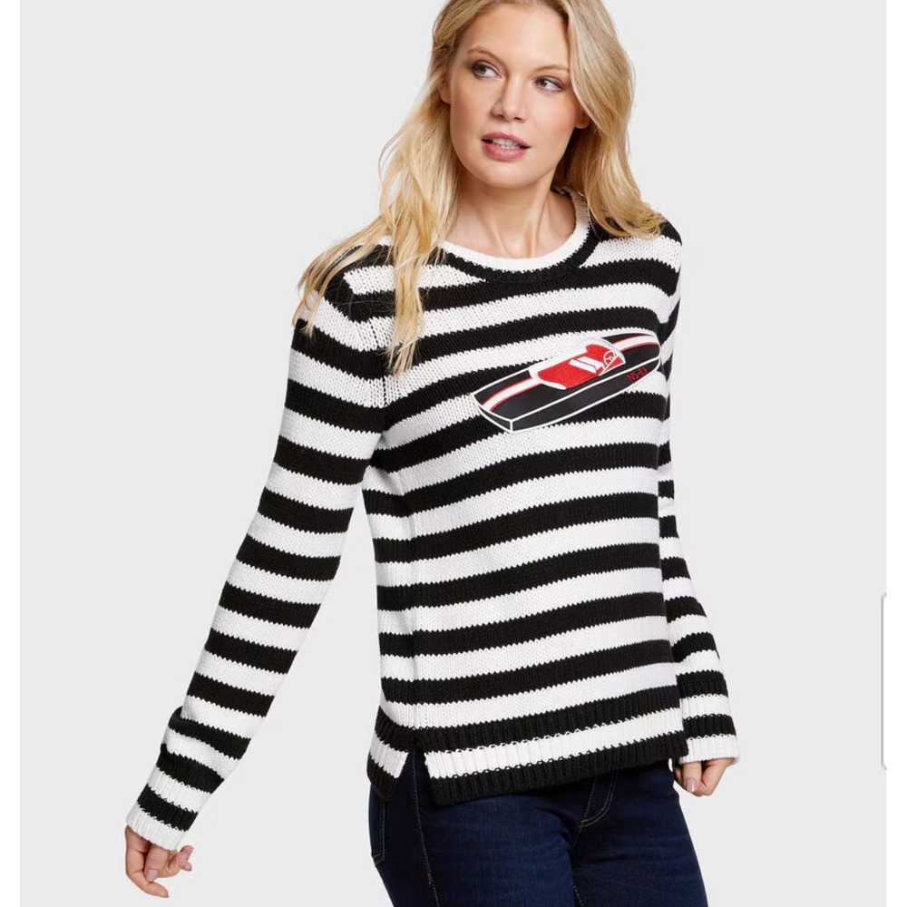 Nautica Boat‎ Graphic Striped Knit Sweater Black White XL Extra Large